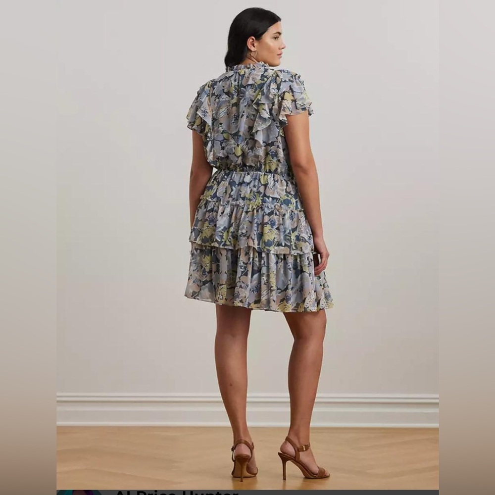 Ralph Lauren Plus Size blue Floral Ruffle Trim Georgette Dress. NWT Size 22W - Picture 3 of 9
